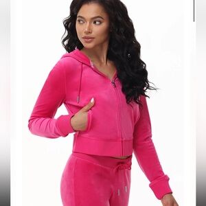 NWOT Juicy Couture OG BIG BLING VELOUR HOODIE Large Free Love Pink